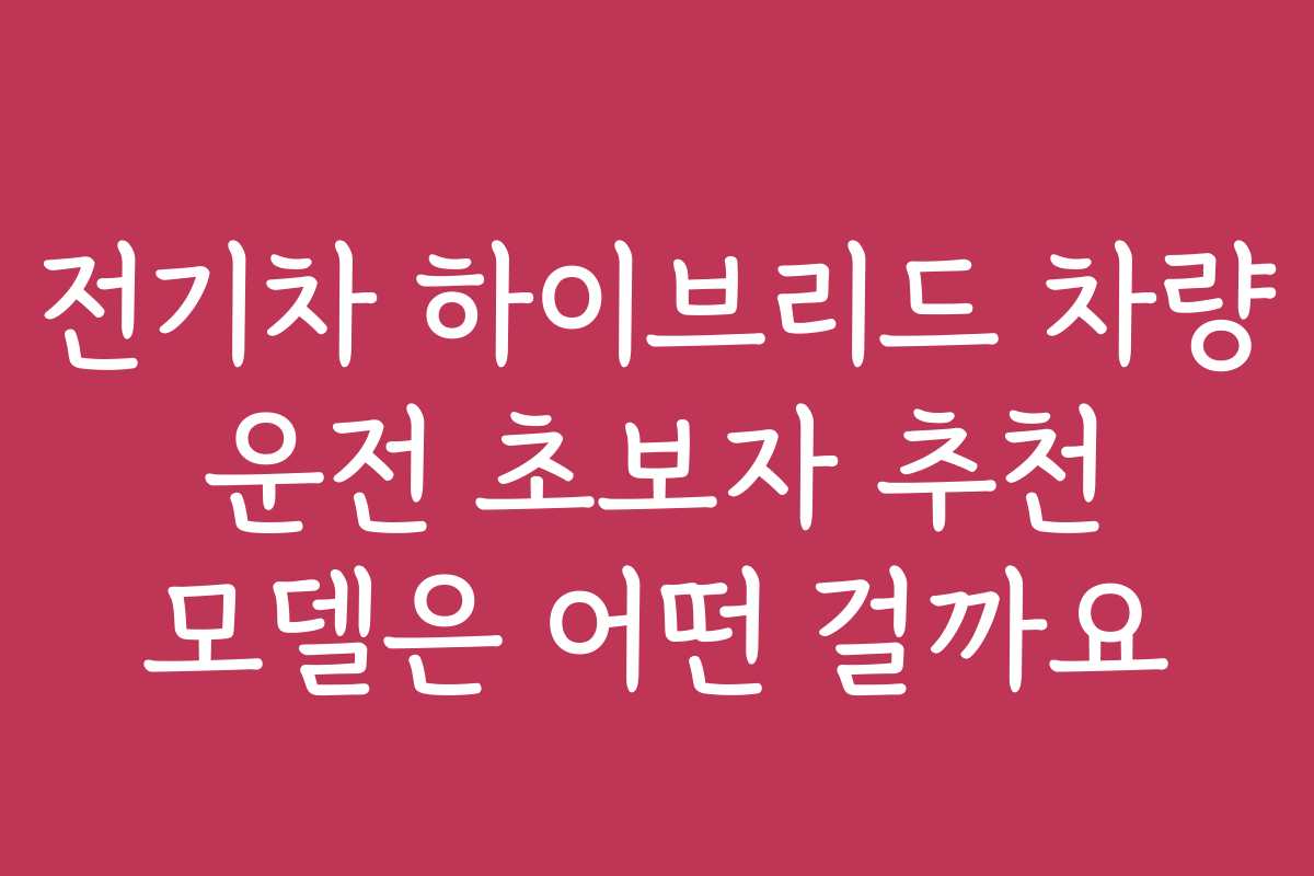 전기차 하이브리드 차량 운전 초보자 추천 모델은 어떤 걸까요