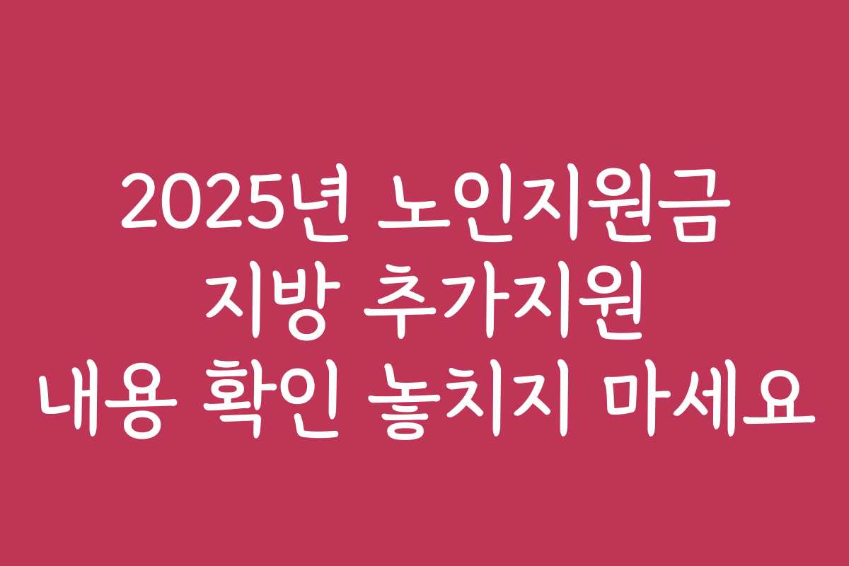 2025년 노인지원금 지방 추가지원 내용 확인 놓치지 마세요