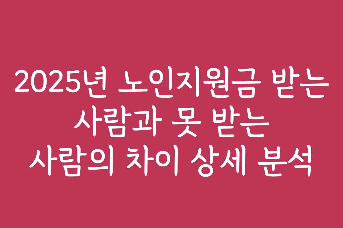 2025년 노인지원금 받는 사람과 못 받는 사람의 차이 상세 분석