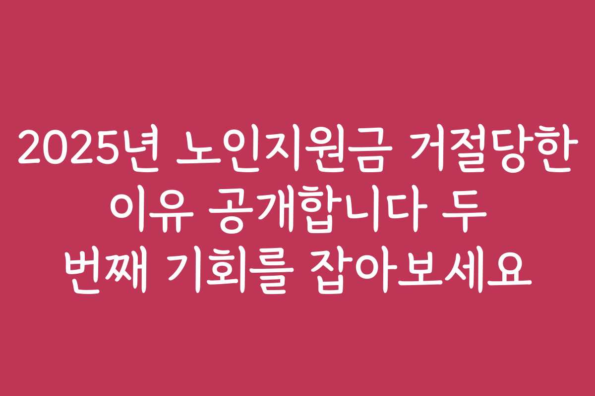 2025년 노인지원금 거절당한 이유 공개합니다 두 번째 기회를 잡아보세요