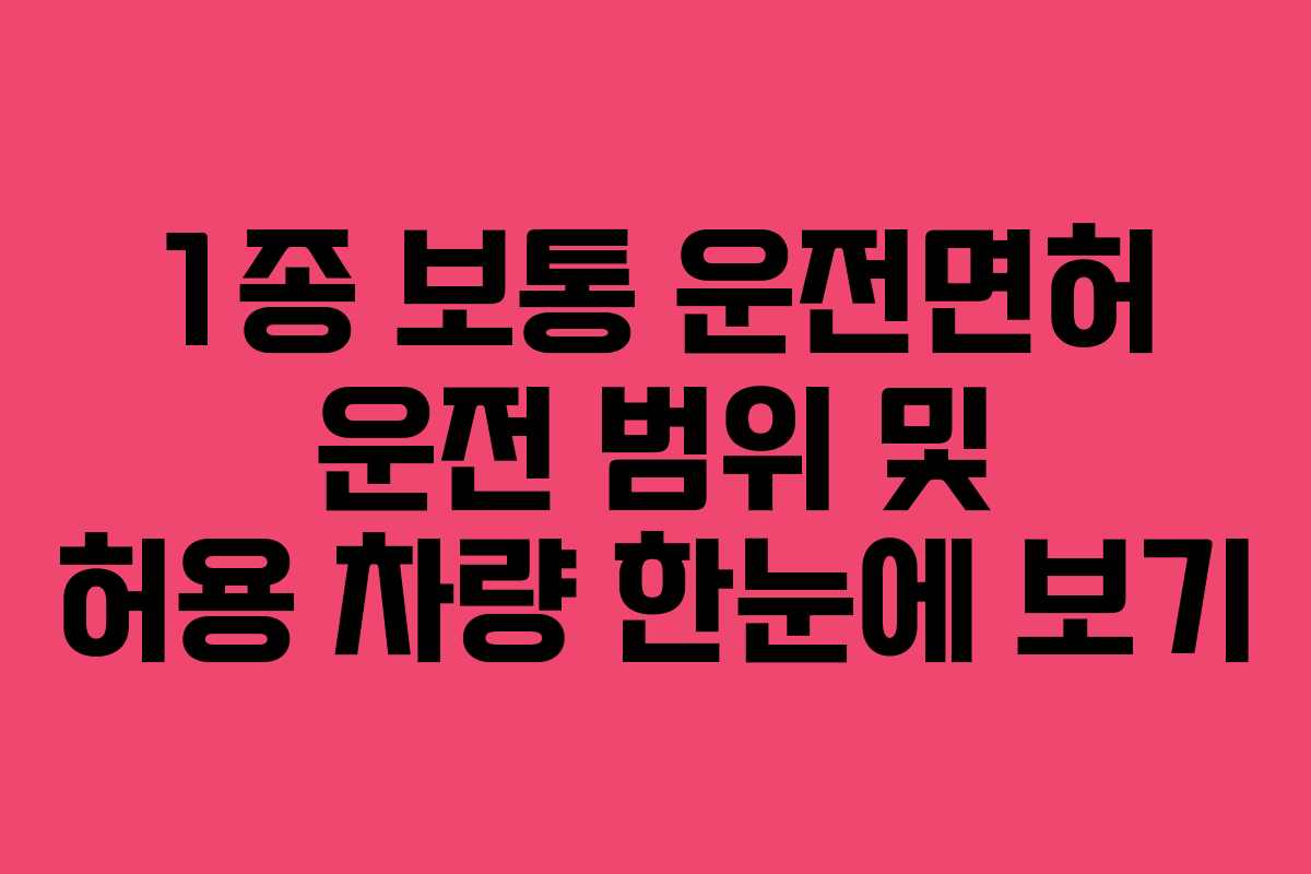 1종 보통 운전면허 운전 범위 및 허용 차량 한눈에 보기