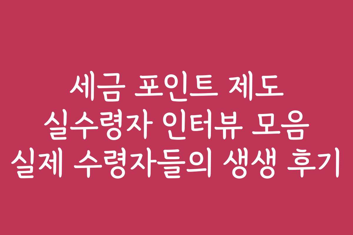 세금 포인트 제도 실수령자 인터뷰 모음 실제 수령자들의 생생 후기