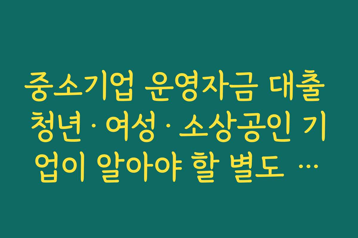 중소기업 운영자금 대출 청년·여성·소상공인 기업이 알아야 할 별도 상품 안내