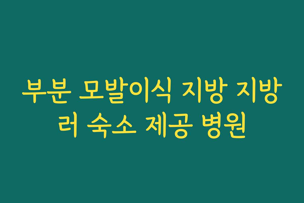 부분 모발이식 지방 지방러 숙소 제공 병원