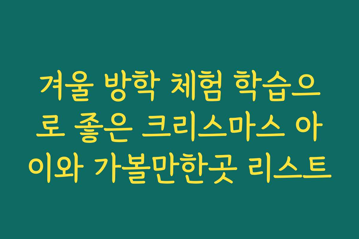 겨울 방학 체험 학습으로 좋은 크리스마스 아이와 가볼만한곳 리스트