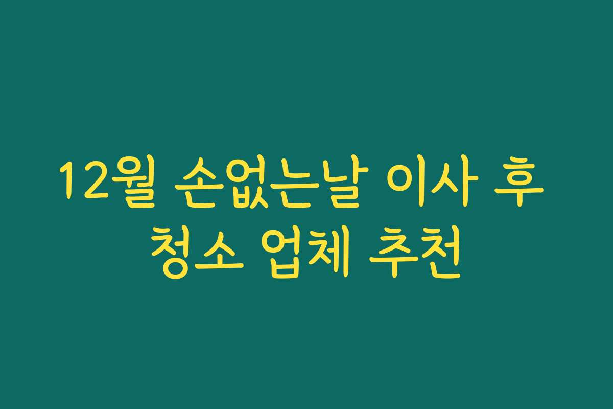 12월 손없는날 이사 후 청소 업체 추천