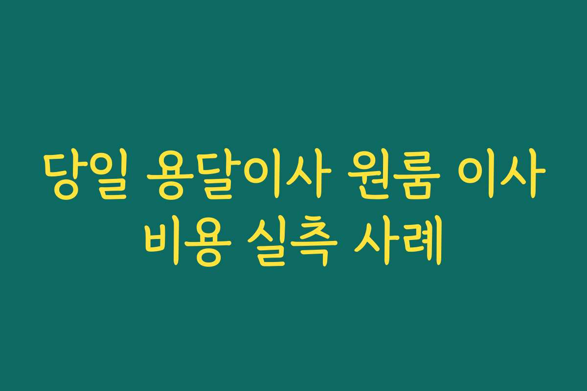 당일 용달이사 원룸 이사비용 실측 사례