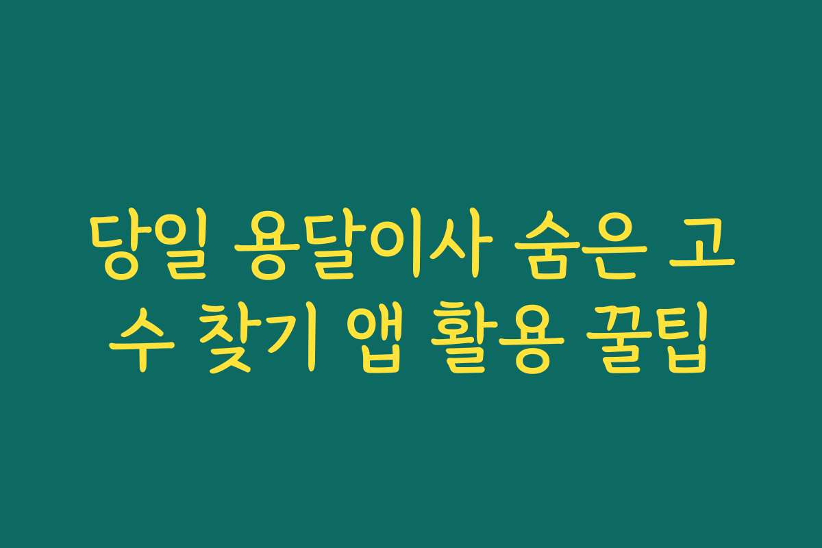당일 용달이사 숨은 고수 찾기 앱 활용 꿀팁