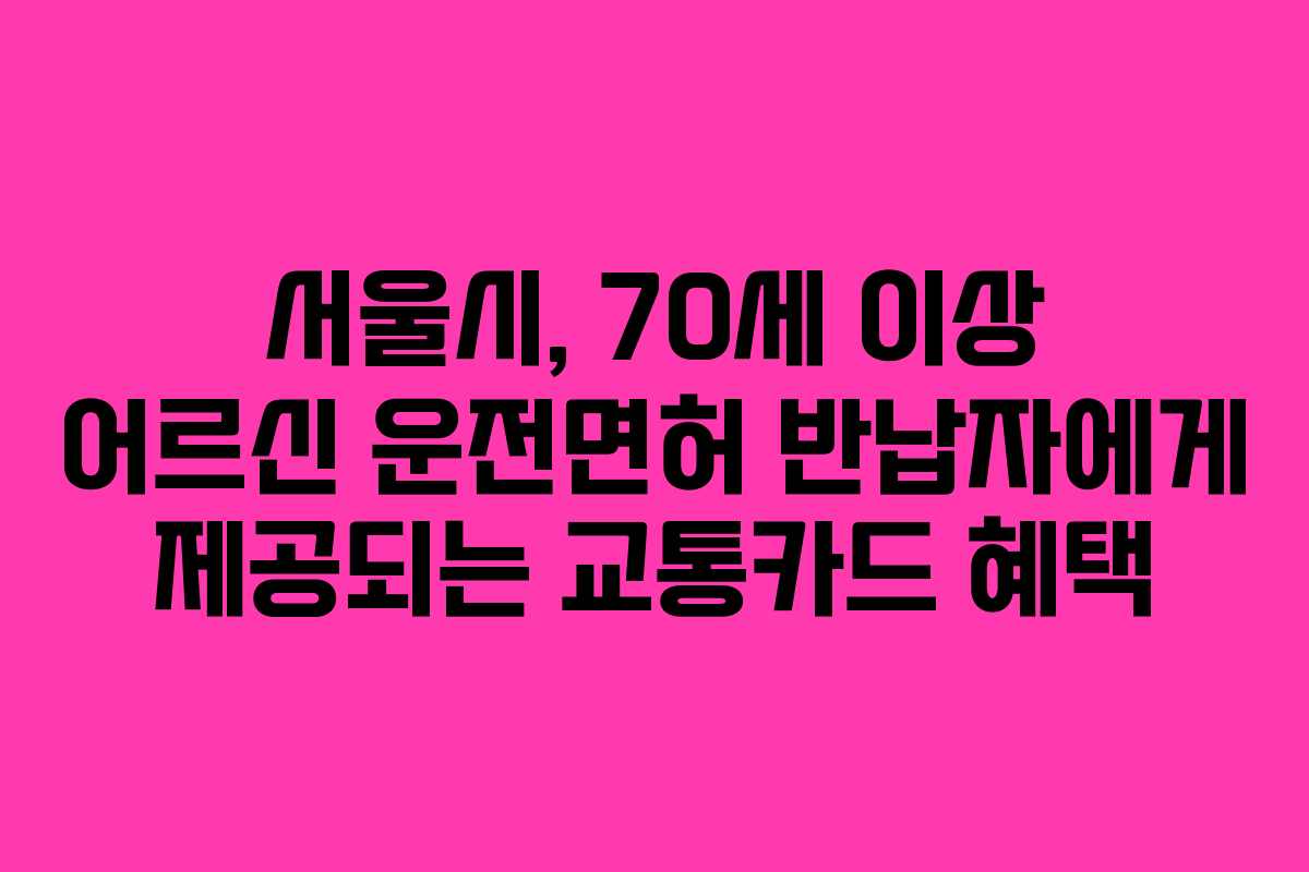 서울시, 70세 이상 어르신 운전면허 반납자에게 제공되는 교통카드 혜택