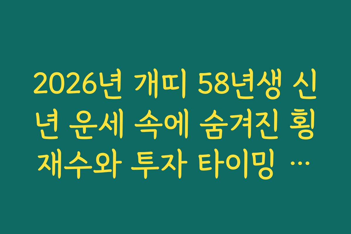 2026년 개띠 58년생 신년 운세 속에 숨겨진 횡재수와 투자 타이밍 확인