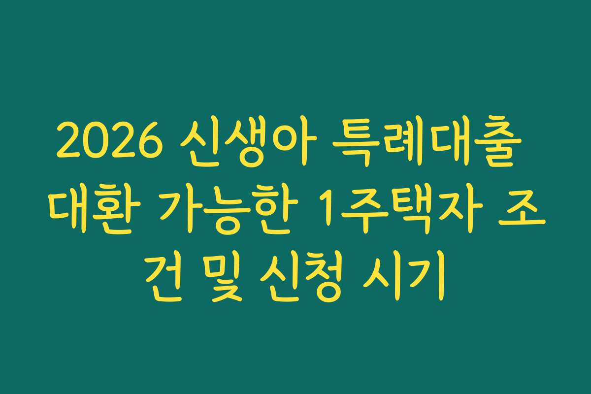 2026 신생아 특례대출 대환 가능한 1주택자 조건 및 신청 시기