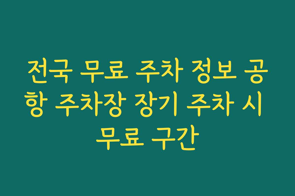 전국 무료 주차 정보 공항 주차장 장기 주차 시 무료 구간