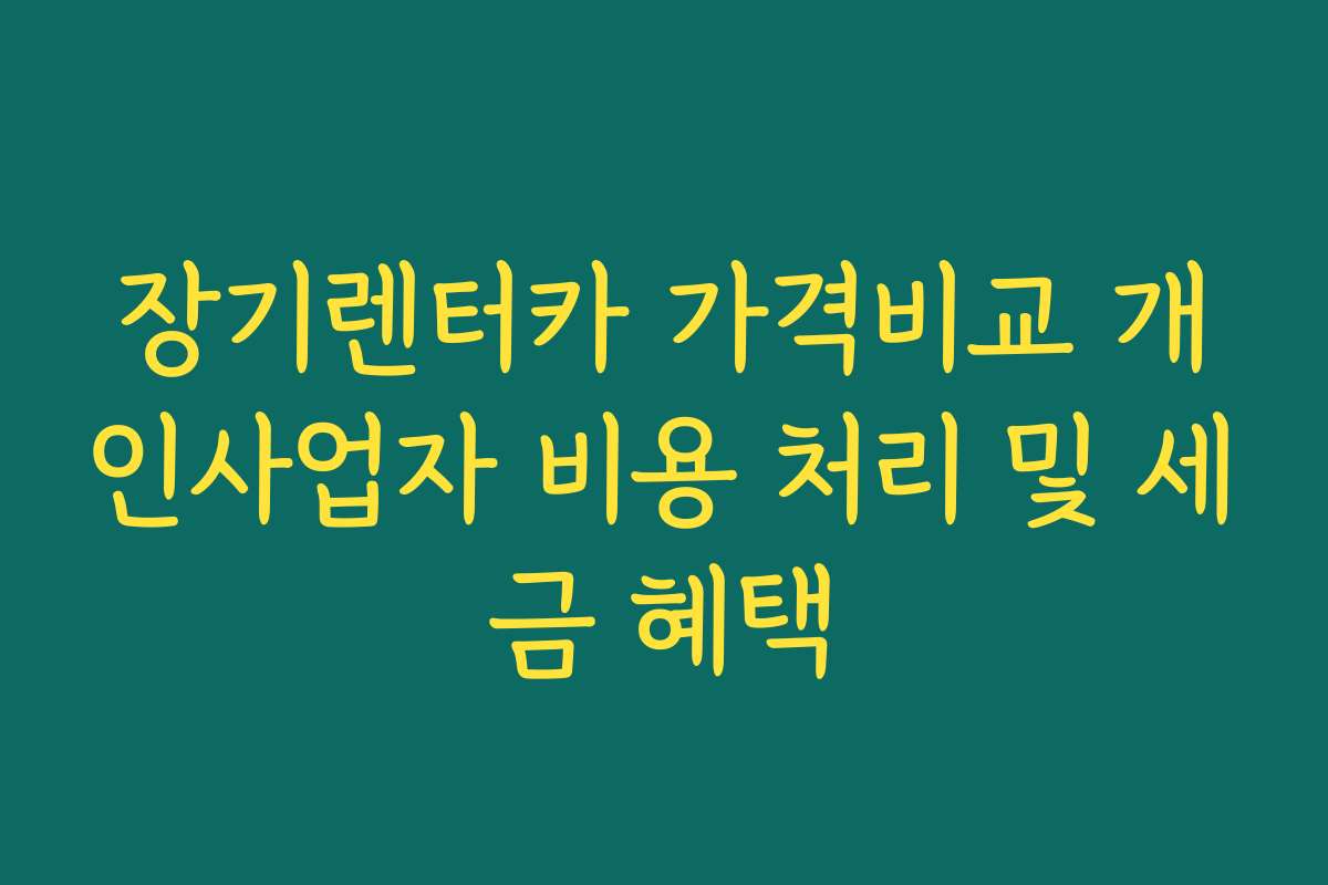 장기렌터카 가격비교 개인사업자 비용 처리 및 세금 혜택
