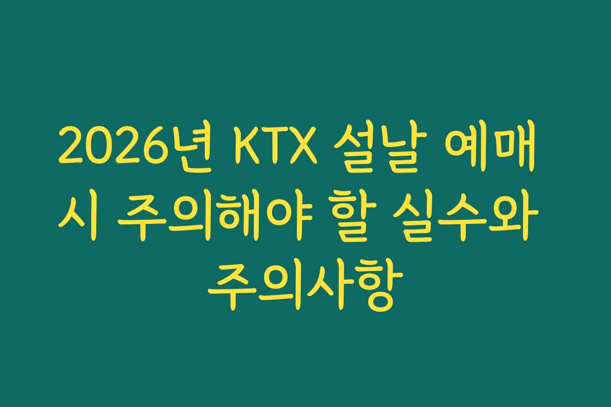 2026년 KTX 설날 예매 시 주의해야 할 실수와 주의사항