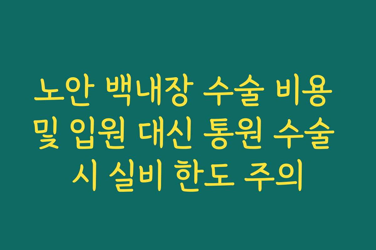노안 백내장 수술 비용 및 입원 대신 통원 수술 시 실비 한도 주의