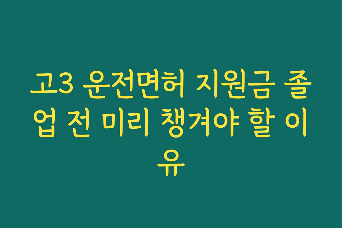 고3 운전면허 지원금 졸업 전 미리 챙겨야 할 이유
