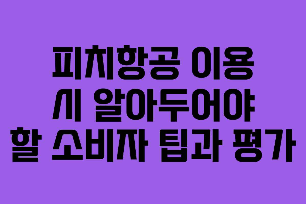 피치항공 이용 시 알아두어야 할 소비자 팁과 평가
