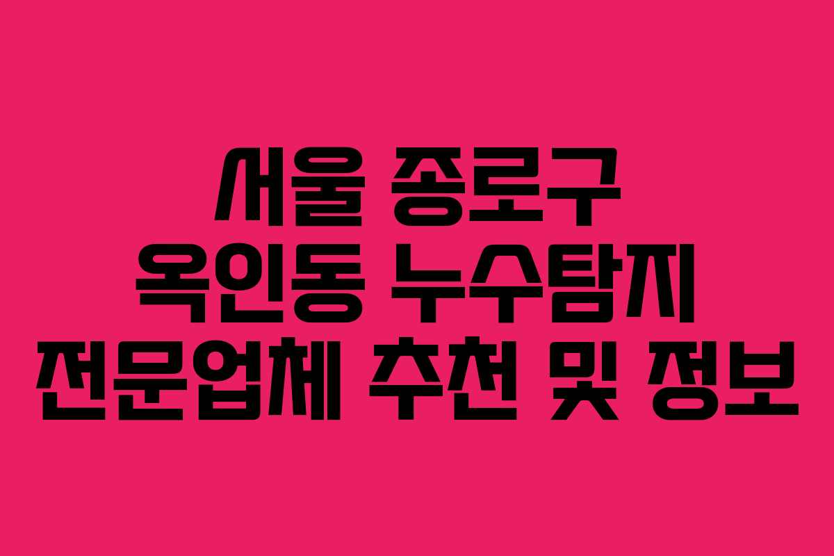 서울 종로구 옥인동 누수탐지 전문업체 추천 및 정보