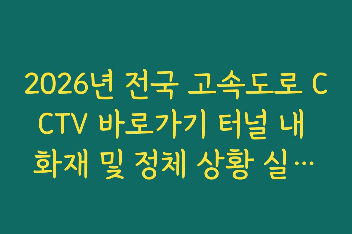 2026년 전국 고속도로 CCTV 바로가기 터널 내 화재 및 정체 상황 실시간 체크