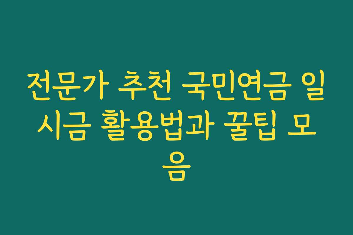 전문가 추천 국민연금 일시금 활용법과 꿀팁 모음