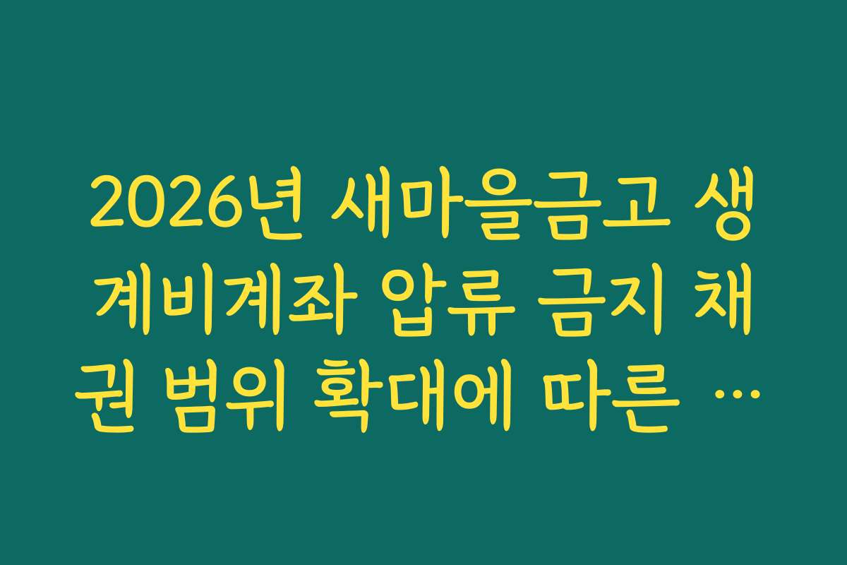 2026년 새마을금고 생계비계좌 압류 금지 채권 범위 확대에 따른 혜택