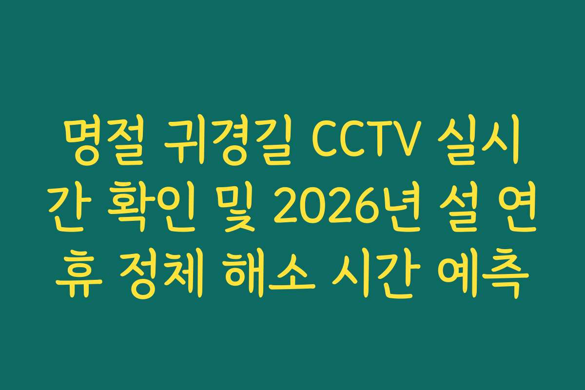 명절 귀경길 CCTV 실시간 확인 및 2026년 설 연휴 정체 해소 시간 예측