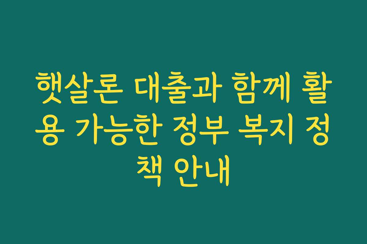 햇살론 대출과 함께 활용 가능한 정부 복지 정책 안내