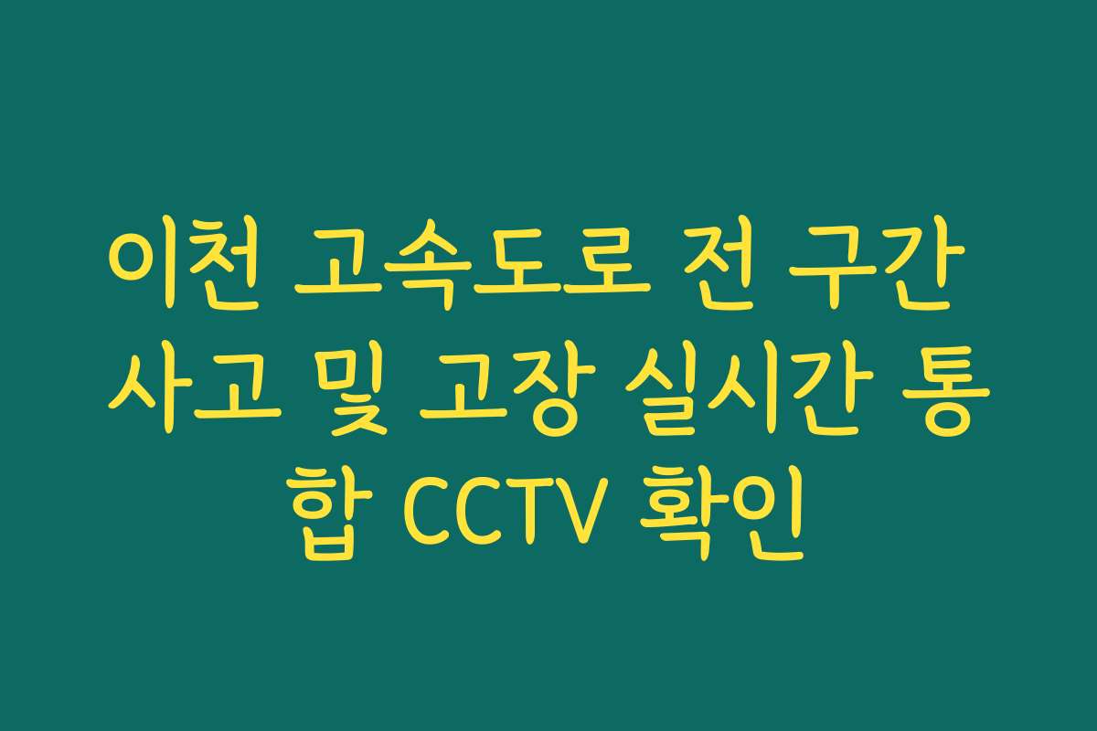 이천 고속도로 전 구간 사고 및 고장 실시간 통합 CCTV 확인