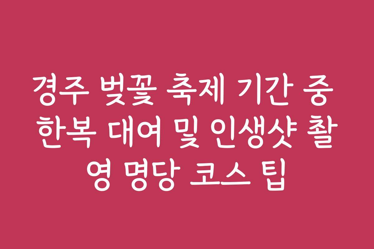 경주 벚꽃 축제 기간 중 한복 대여 및 인생샷 촬영 명당 코스 팁