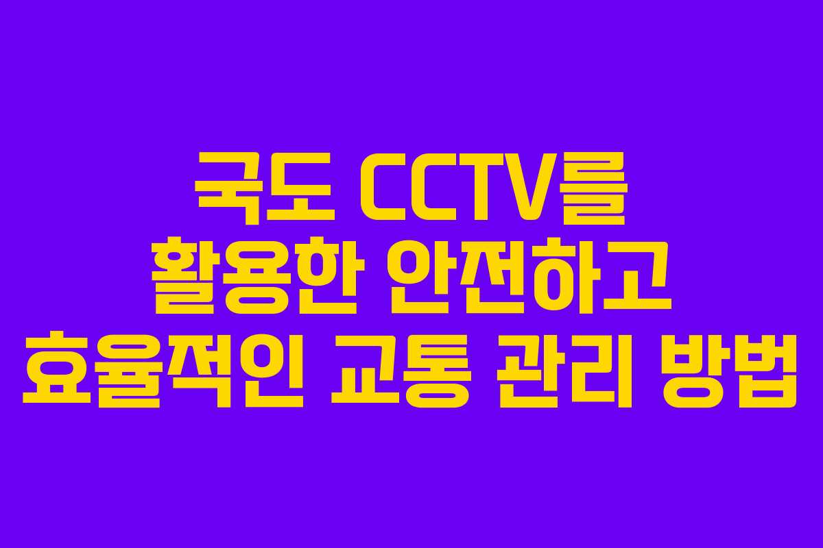 국도 CCTV를 활용한 안전하고 효율적인 교통 관리 방법