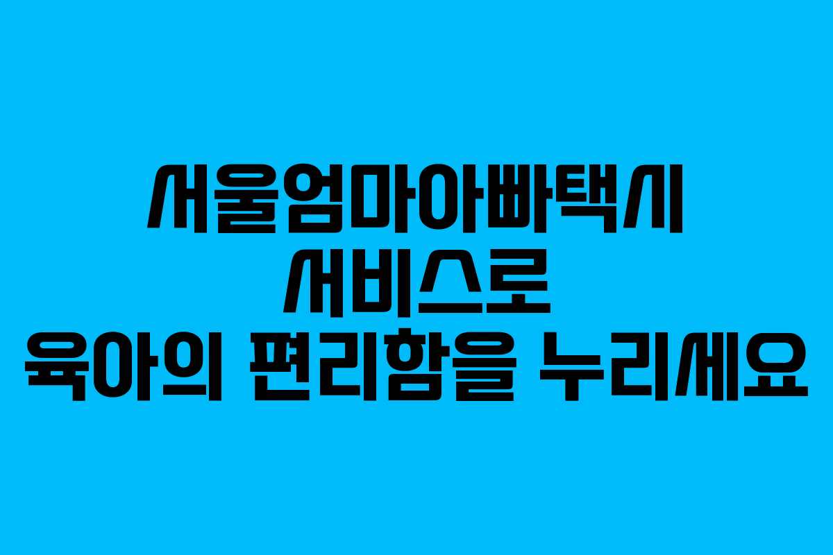 서울엄마아빠택시 서비스로 육아의 편리함을 누리세요