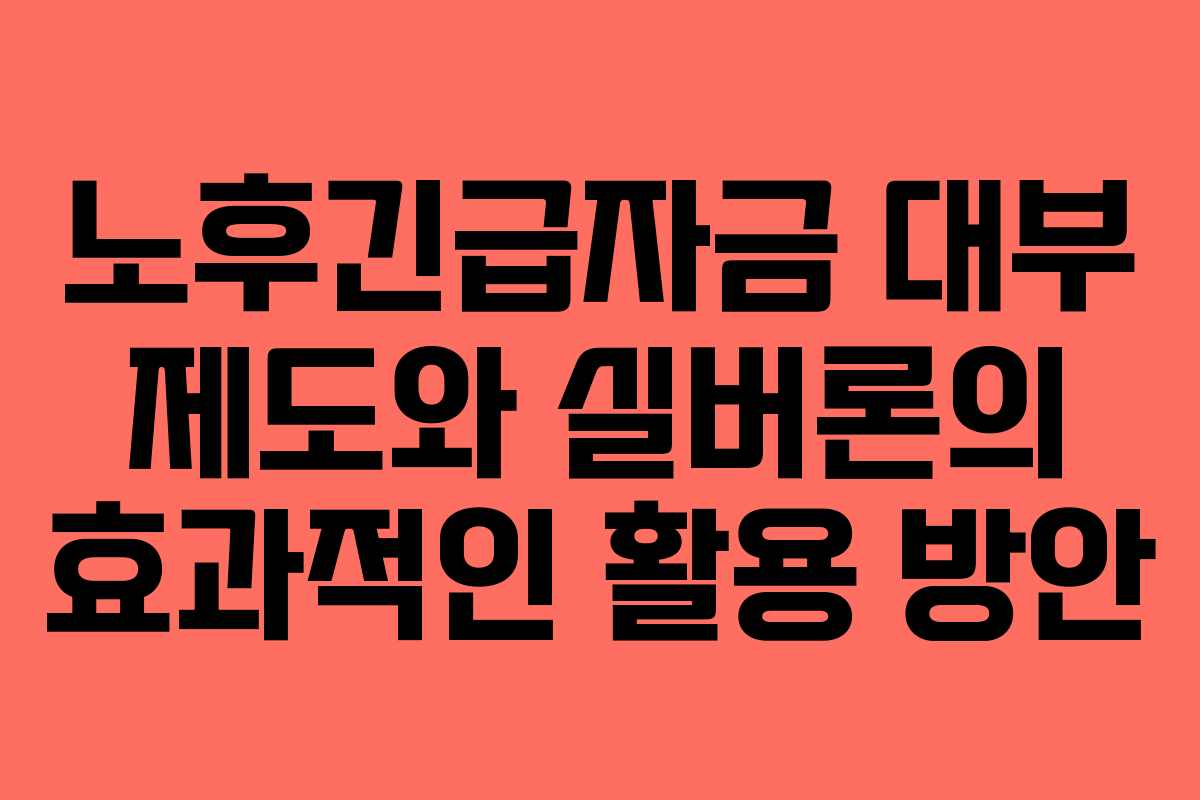 노후긴급자금 대부 제도와 실버론의 효과적인 활용 방안