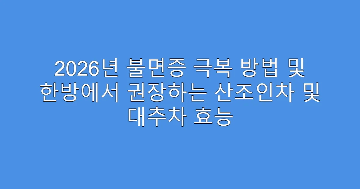 2026년 불면증 극복 방법 및 한방에서 권장하는 산조인차 및 대추차 효능