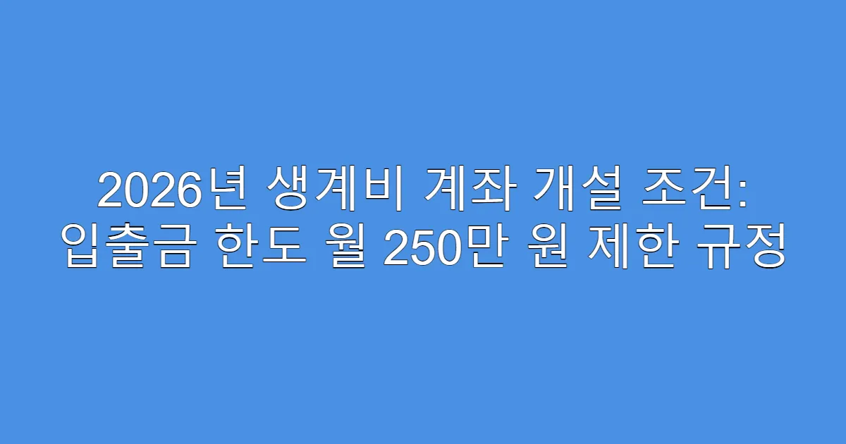 2026년 생계비 계좌 개설 조건: 입출금 한도 월 250만 원 제한 규정