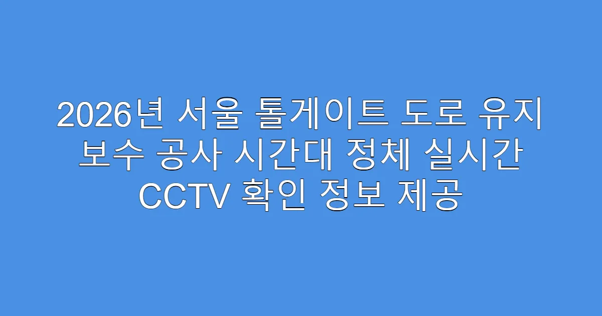 2026년 서울 톨게이트 도로 유지 보수 공사 시간대 정체 실시간 CCTV 확인 정보 제공