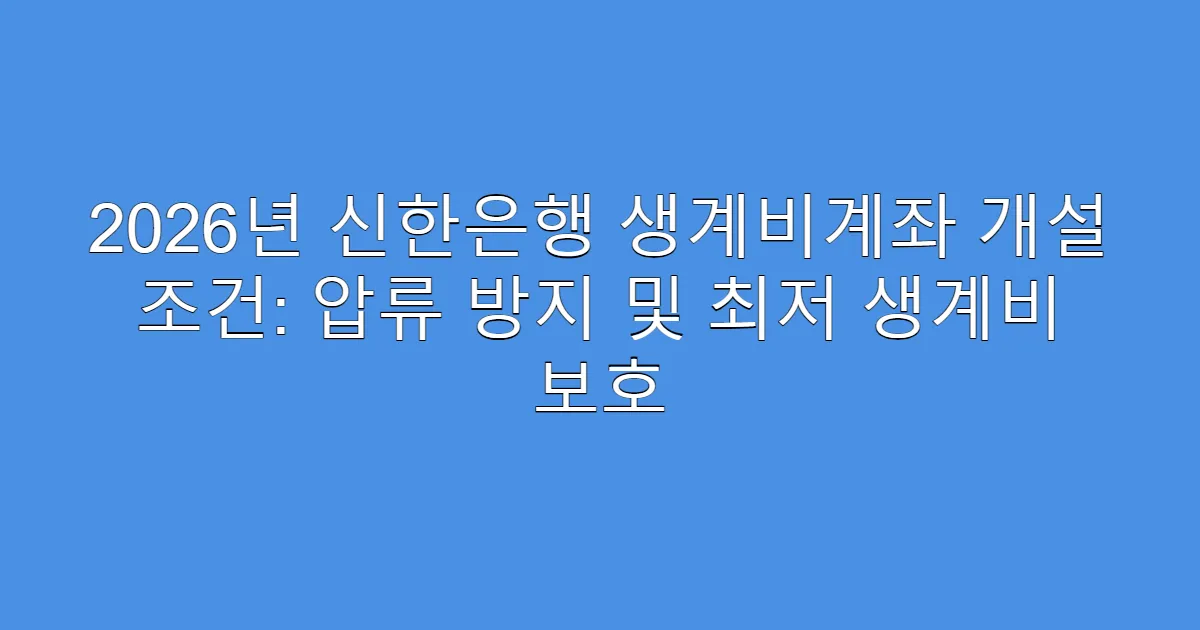 2026년 신한은행 생계비계좌 개설 조건: 압류 방지 및 최저 생계비 보호
