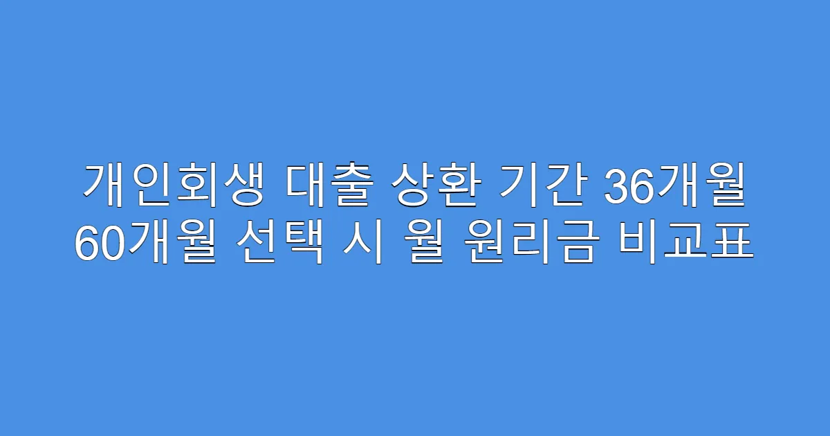 개인회생 대출 상환 기간 36개월 60개월 선택 시 월 원리금 비교표