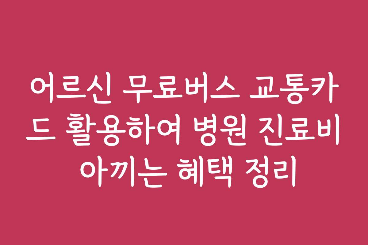 어르신 무료버스 교통카드 활용하여 병원 진료비 아끼는 혜택 정리