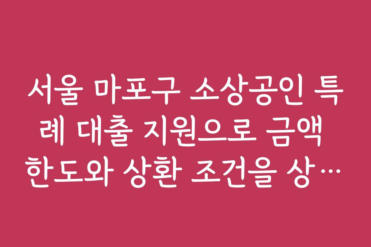 서울 마포구 소상공인 특례 대출 지원으로 금액 한도와 상환 조건을 상세히 비교해보세요