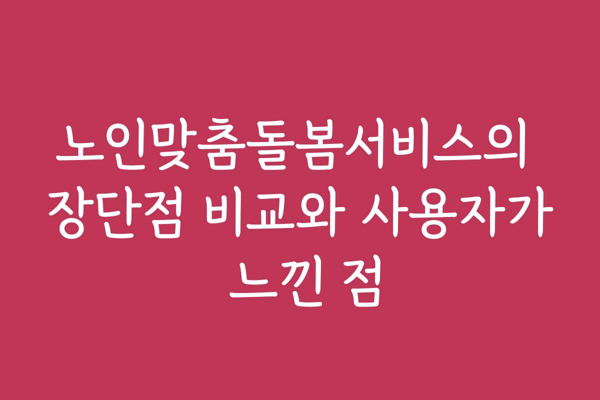 노인맞춤돌봄서비스의 장단점 비교와 사용자가 느낀 점