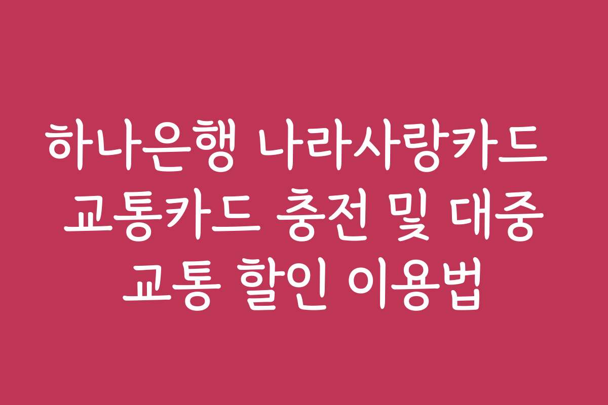 하나은행 나라사랑카드 교통카드 충전 및 대중교통 할인 이용법