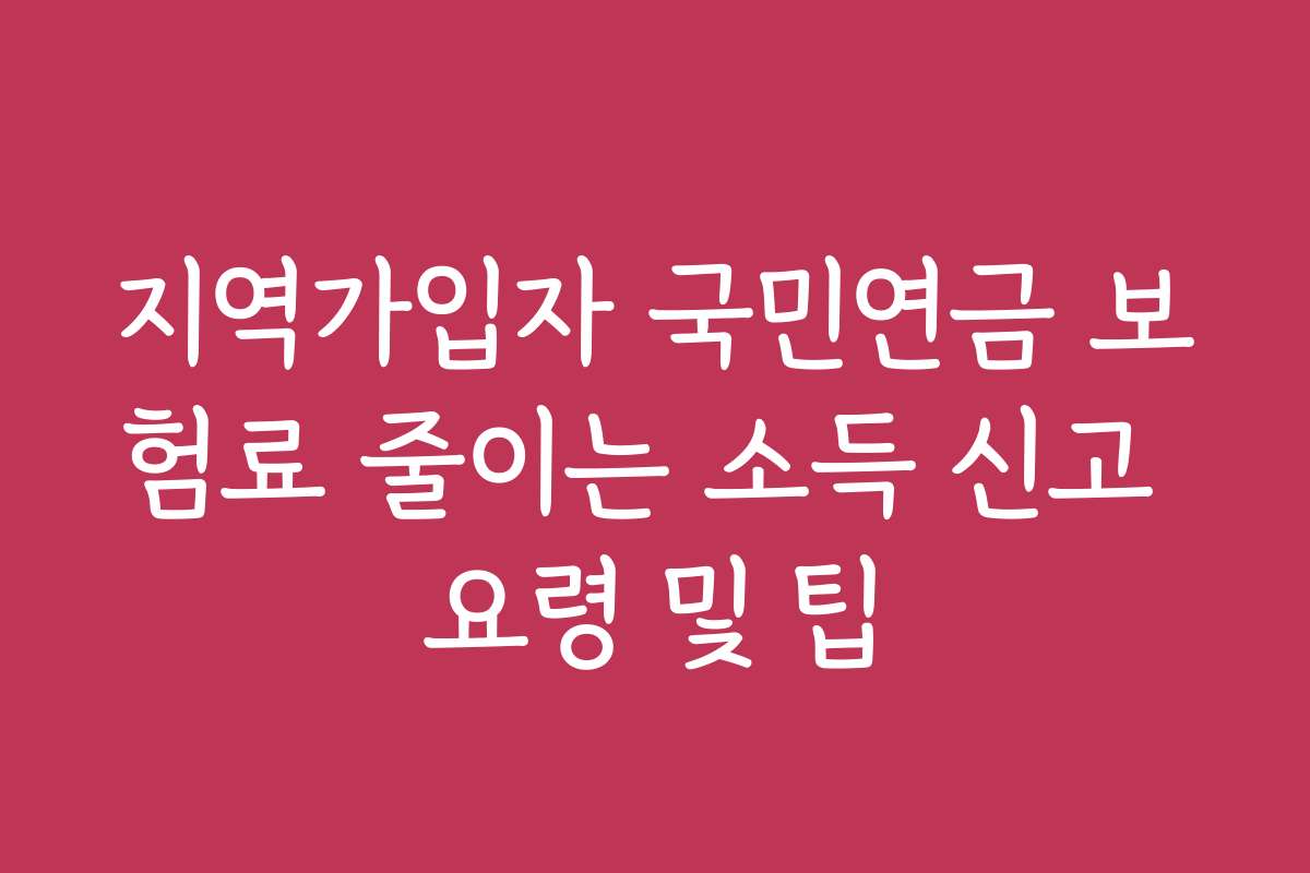 지역가입자 국민연금 보험료 줄이는 소득 신고 요령 및 팁