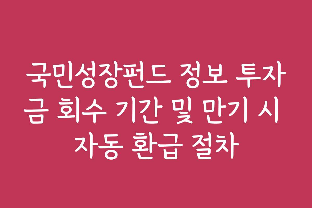 국민성장펀드 정보 투자금 회수 기간 및 만기 시 자동 환급 절차
