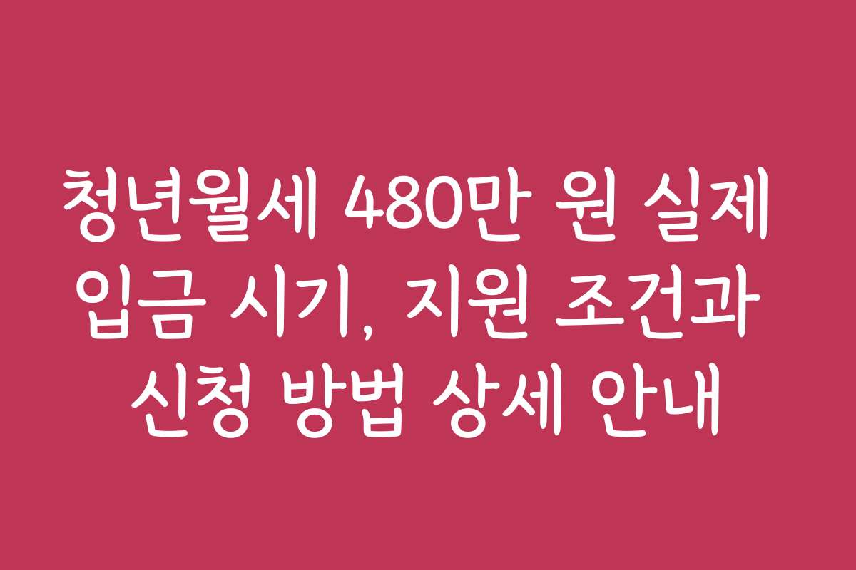 청년월세 480만 원 실제 입금 시기, 지원 조건과 신청 방법 상세 안내