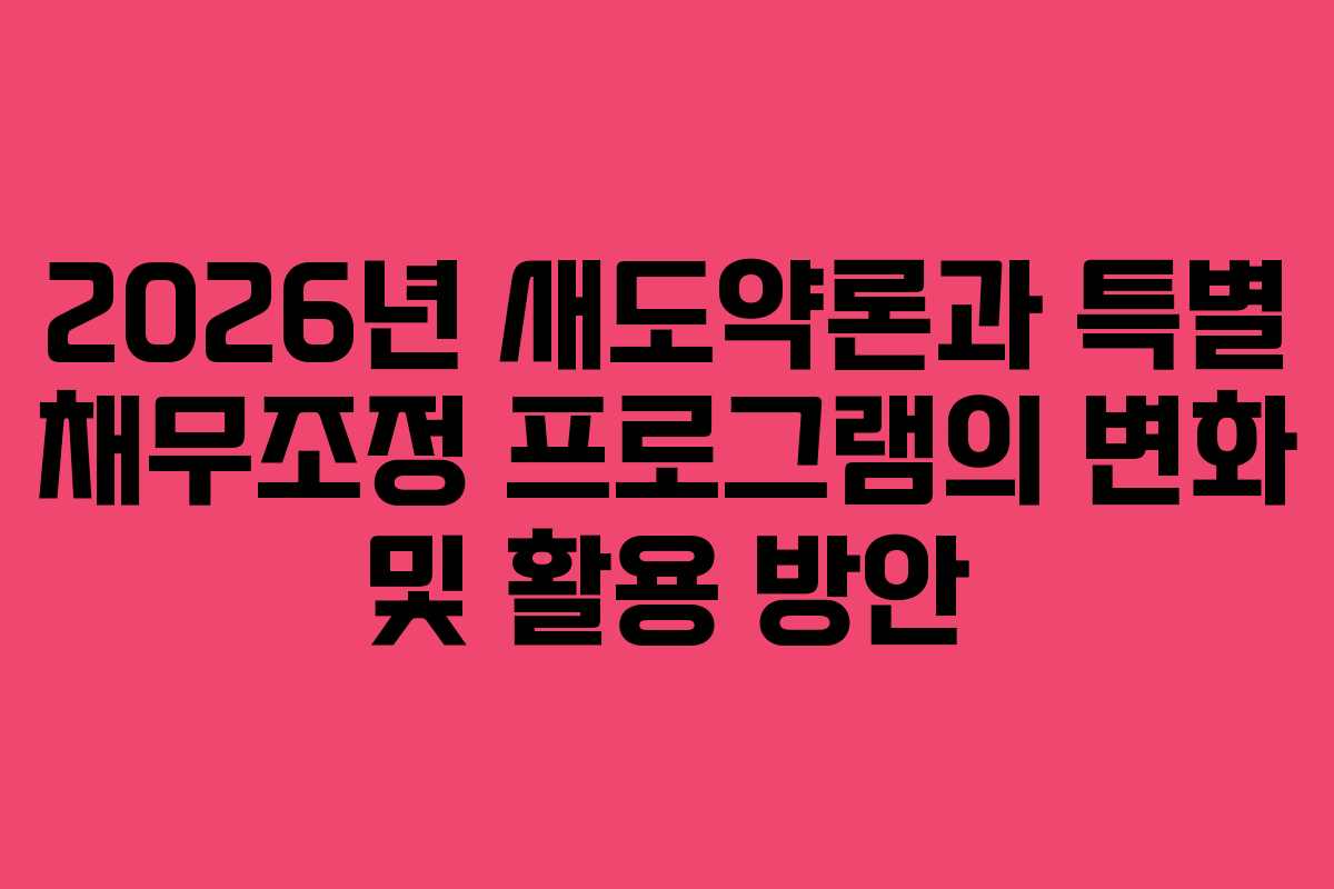2026년 새도약론과 특별 채무조정 프로그램의 변화 및 활용 방안
