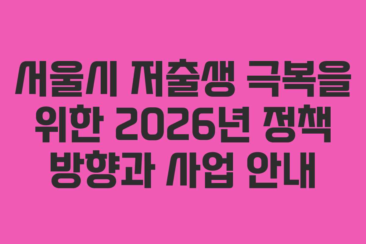 서울시 저출생 극복을 위한 2026년 정책 방향과 사업 안내