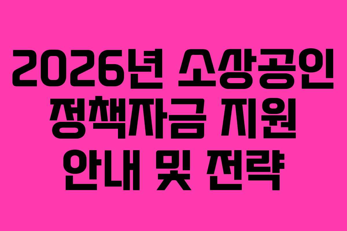 2026년 소상공인 정책자금 지원 안내 및 전략
