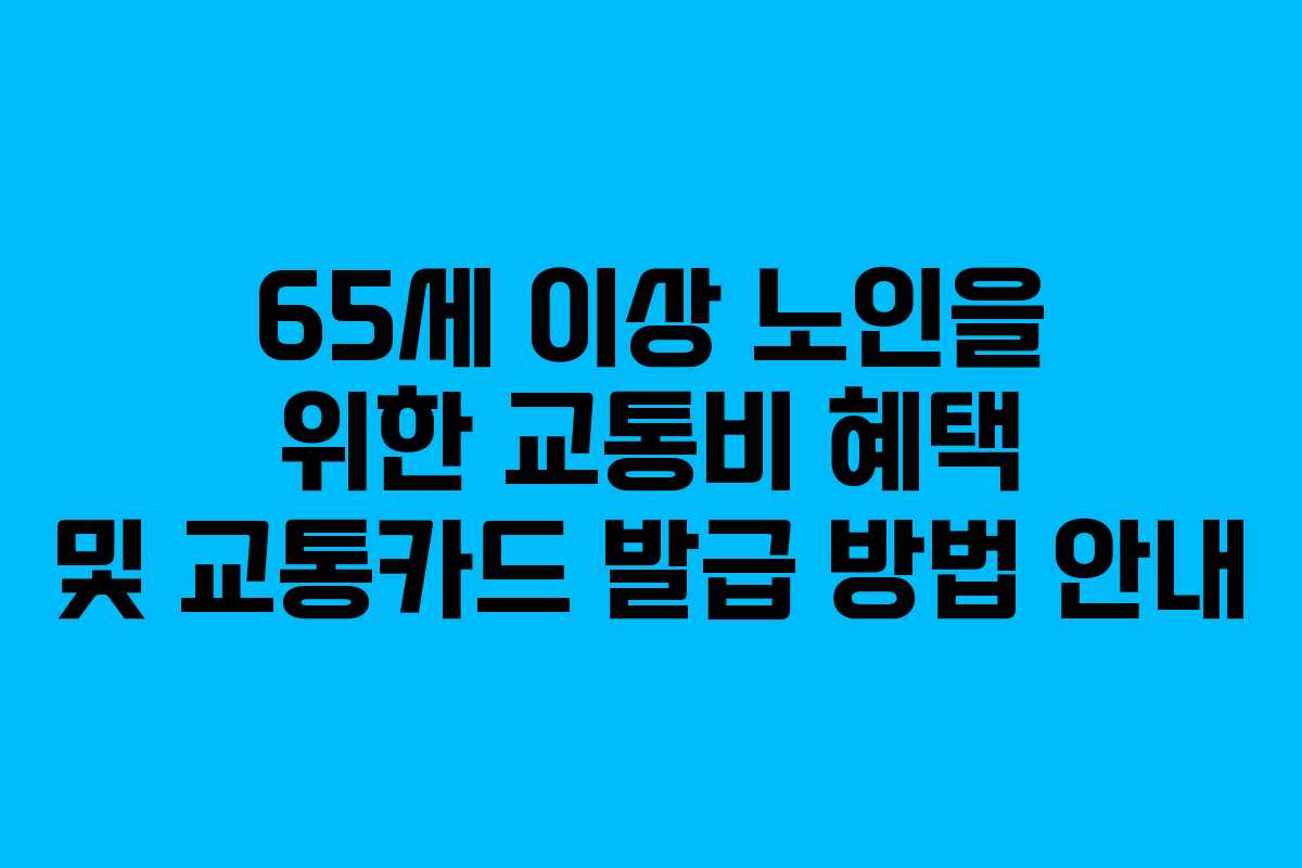 65세 이상 노인을 위한 교통비 혜택 및 교통카드 발급 방법 안내