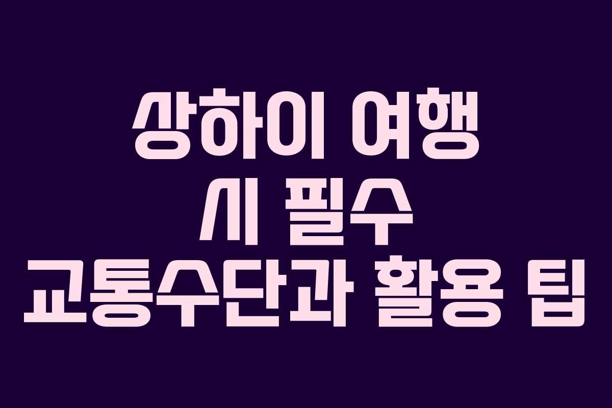 상하이 여행 시 필수 교통수단과 활용 팁