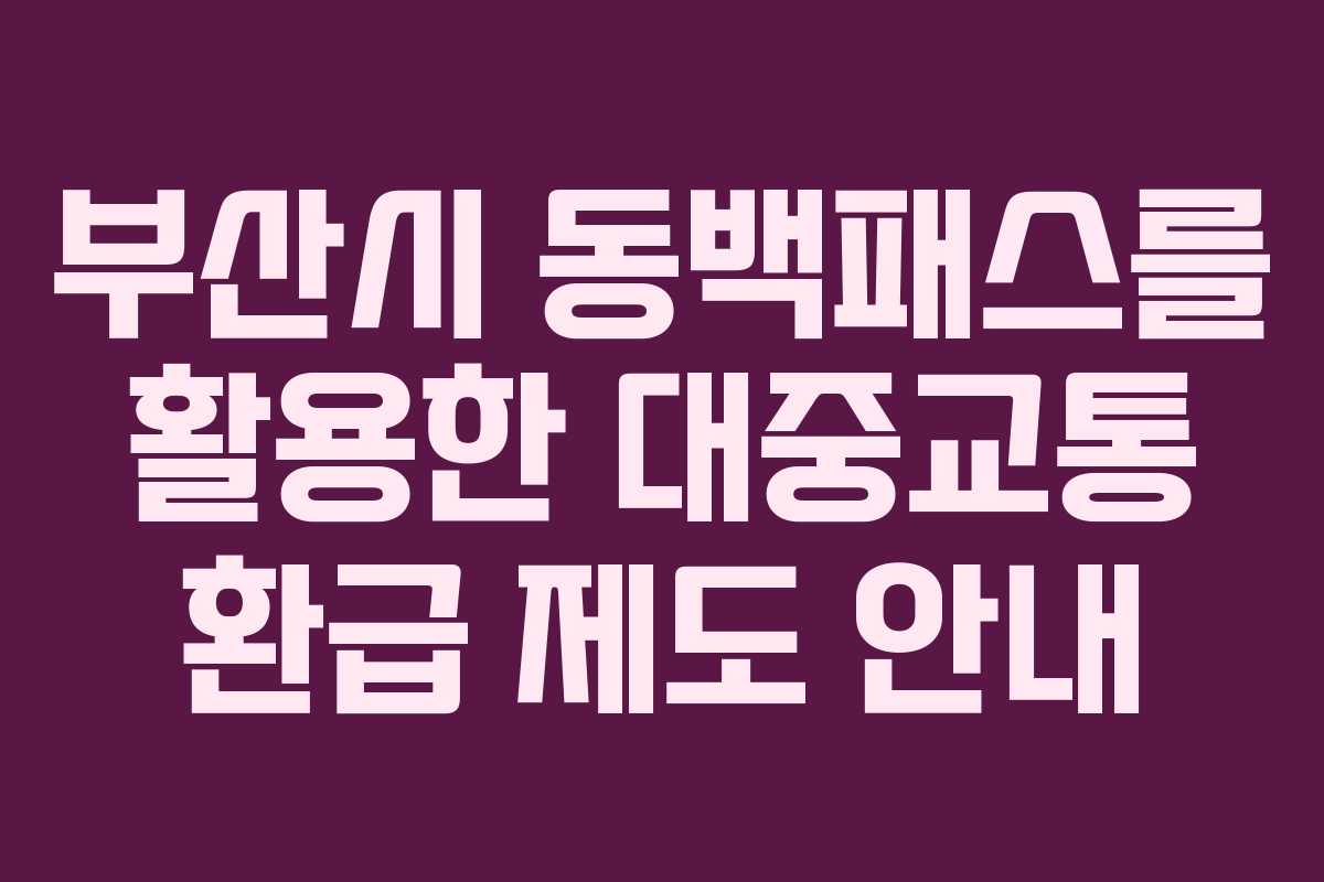부산시 동백패스를 활용한 대중교통 환급 제도 안내
